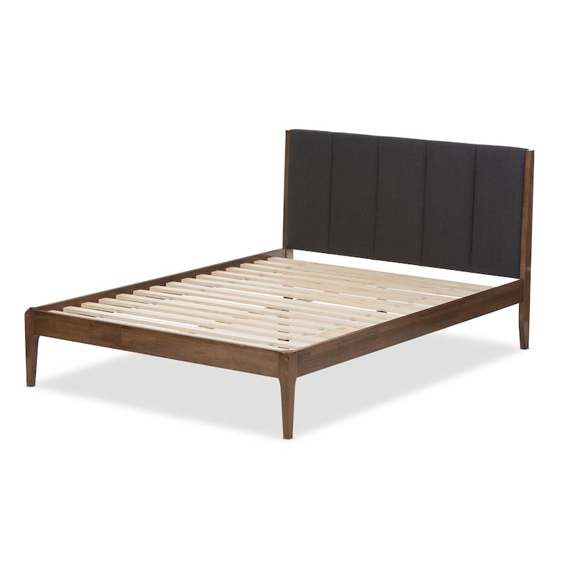 Mid-century Upholstered Headboard Wood Platform Bed by Baxton Studio