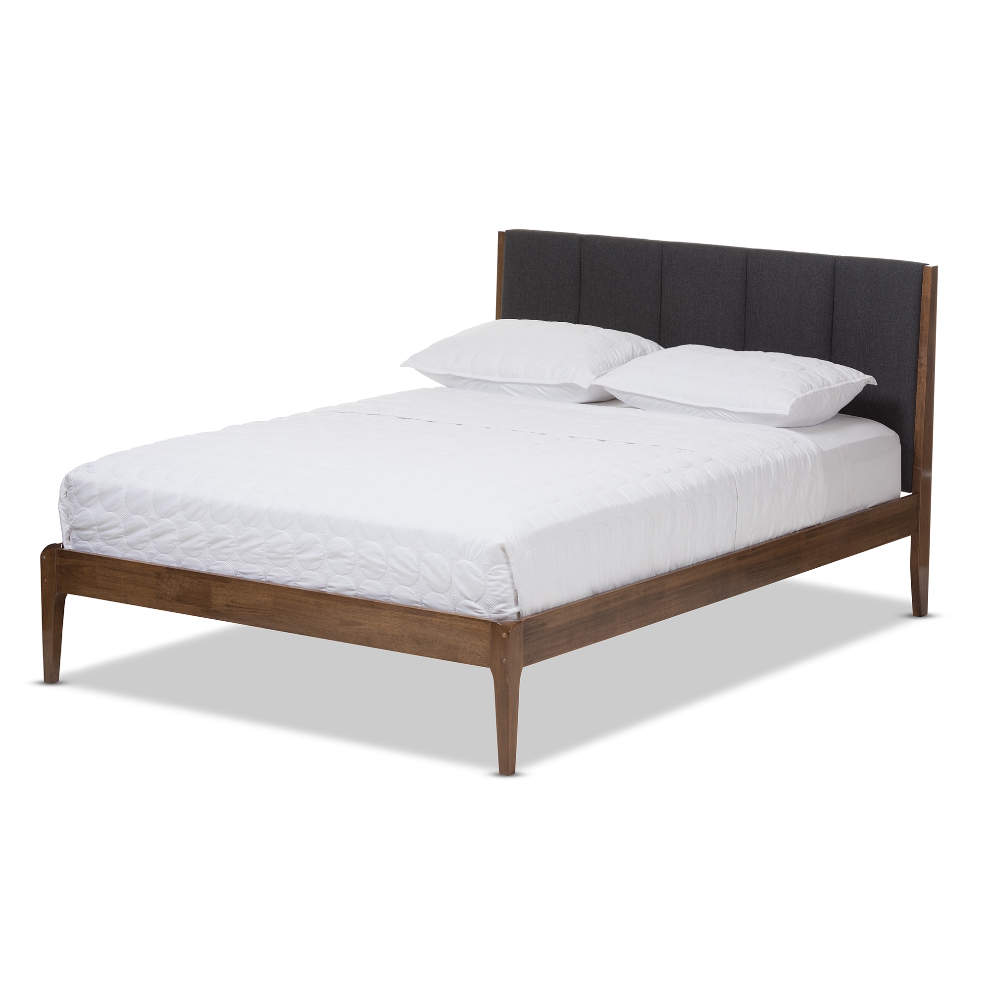 Mid century Upholstered Headboard Wood Platform Bed by Baxton Studio