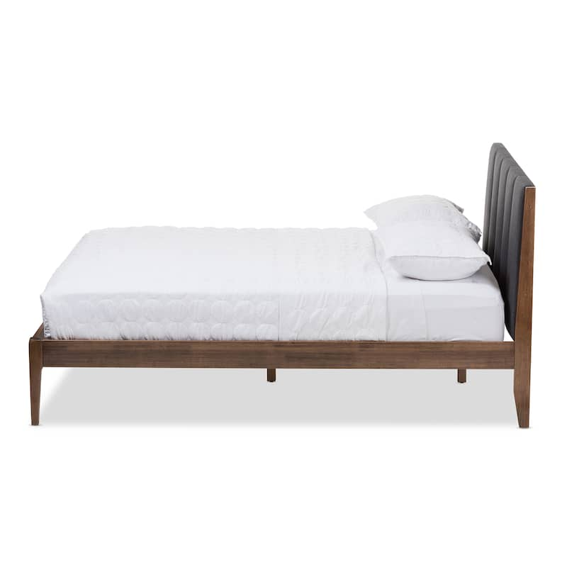 Mid-century Upholstered Headboard Wood Platform Bed by Baxton Studio