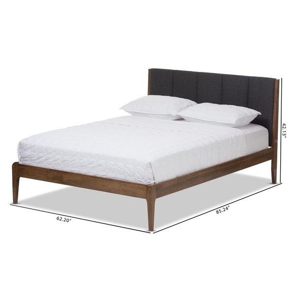 Mid-Century Fabric and Wood Platform Bed by Baxton Studio