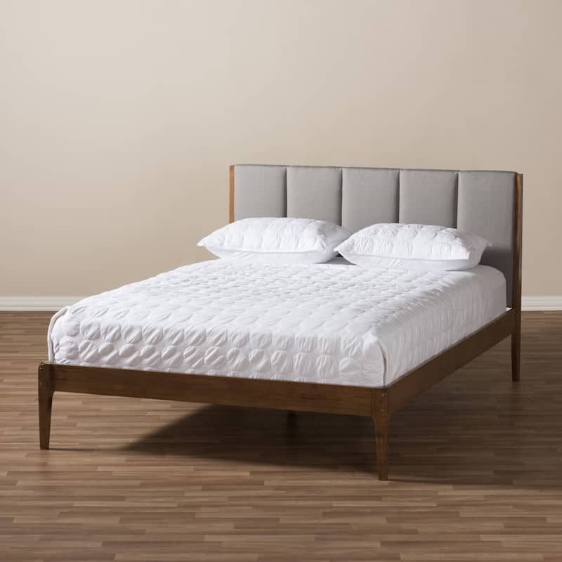 Mid-century Upholstered Headboard Wood Platform Bed by Baxton Studio