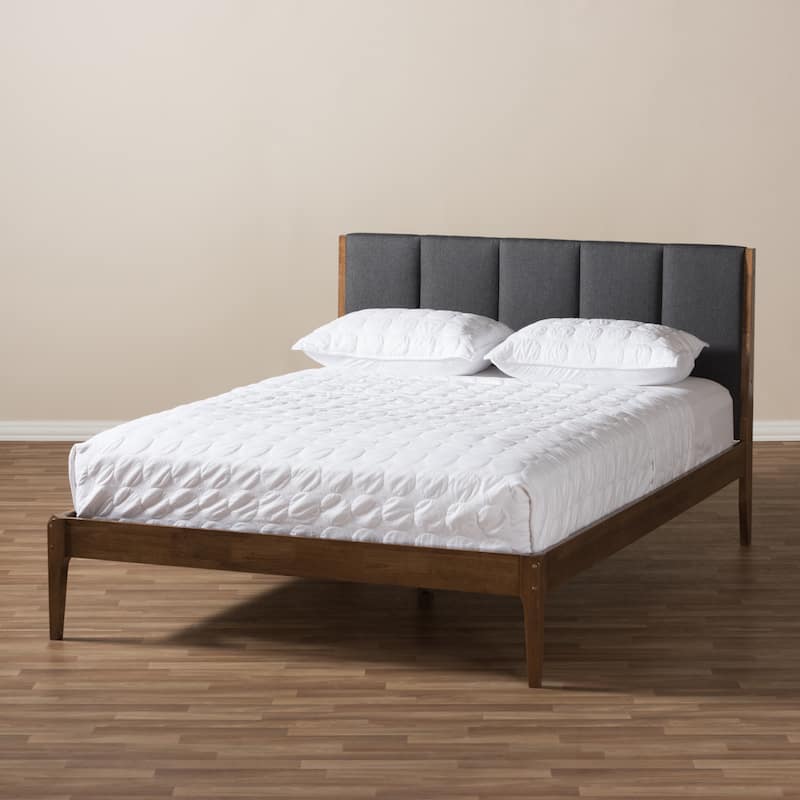 Mid-century Upholstered Headboard Wood Platform Bed by Baxton Studio