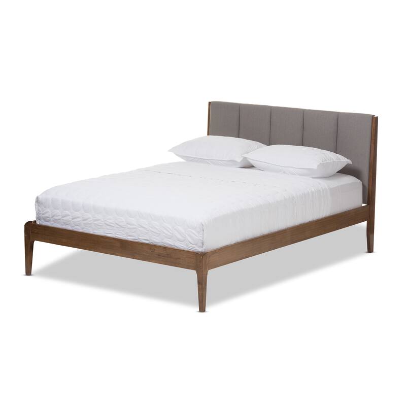 Mid-century Upholstered Headboard Wood Platform Bed by Baxton Studio - Grey - Queen