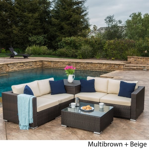 Santa Rosa Outdoor 6 Piece Wicker Sectional Sofa With Storage By Christopher Knight Home Overstock 14229616