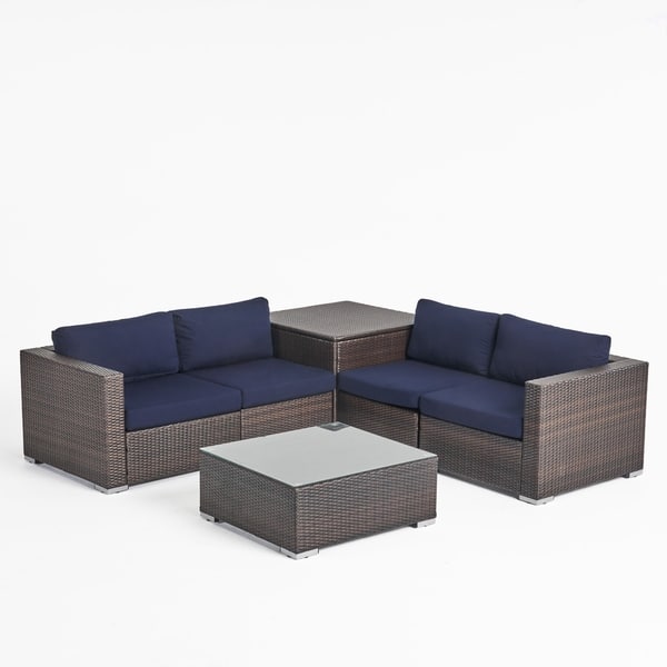Santa Rosa Outdoor 6 Piece Wicker Sectional Sofa With Storage By Christopher Knight Home Overstock 14229616