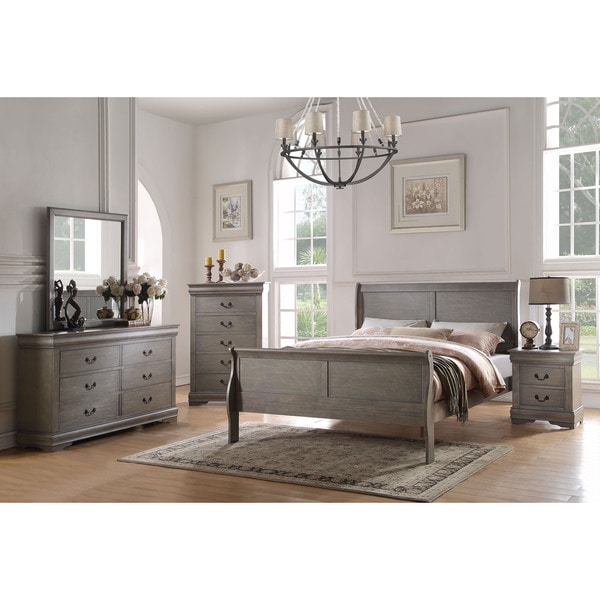 shop acme furniture louis philippe antique grey 4-piece sleigh