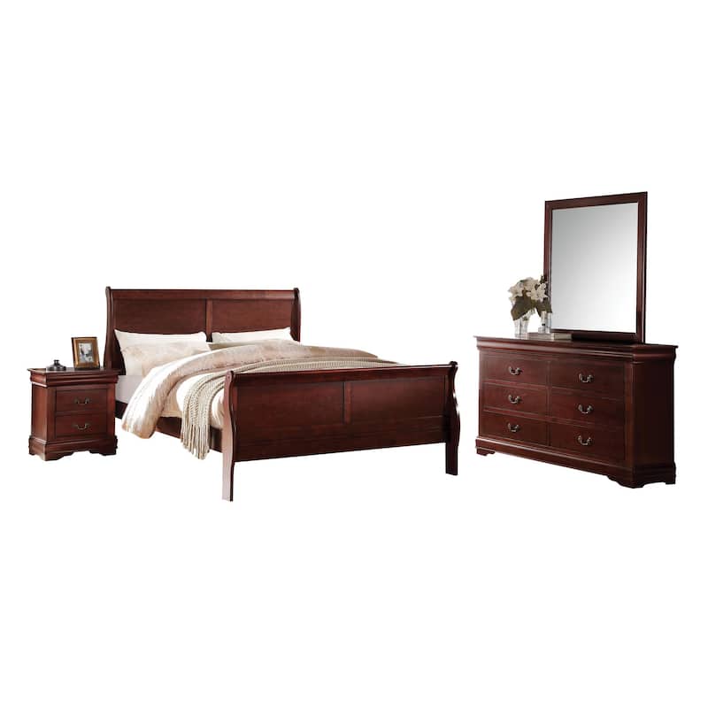 Acme Furniture Louis Philippe Cherry 4-Piece Sleigh Bedroom Set