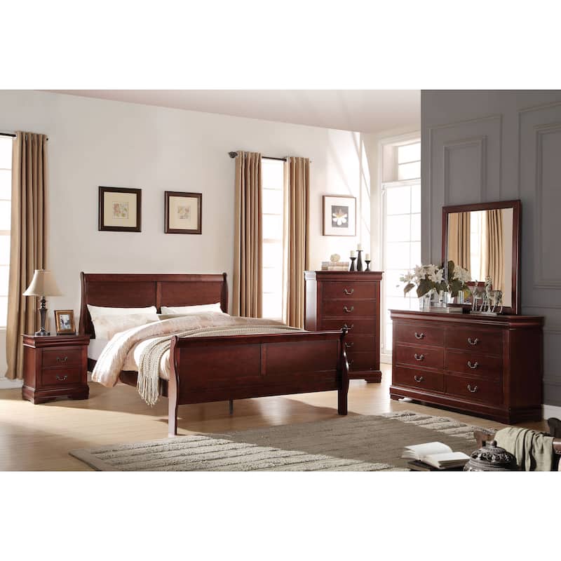 Acme Furniture Louis Philippe Cherry 4-Piece Sleigh Bedroom Set
