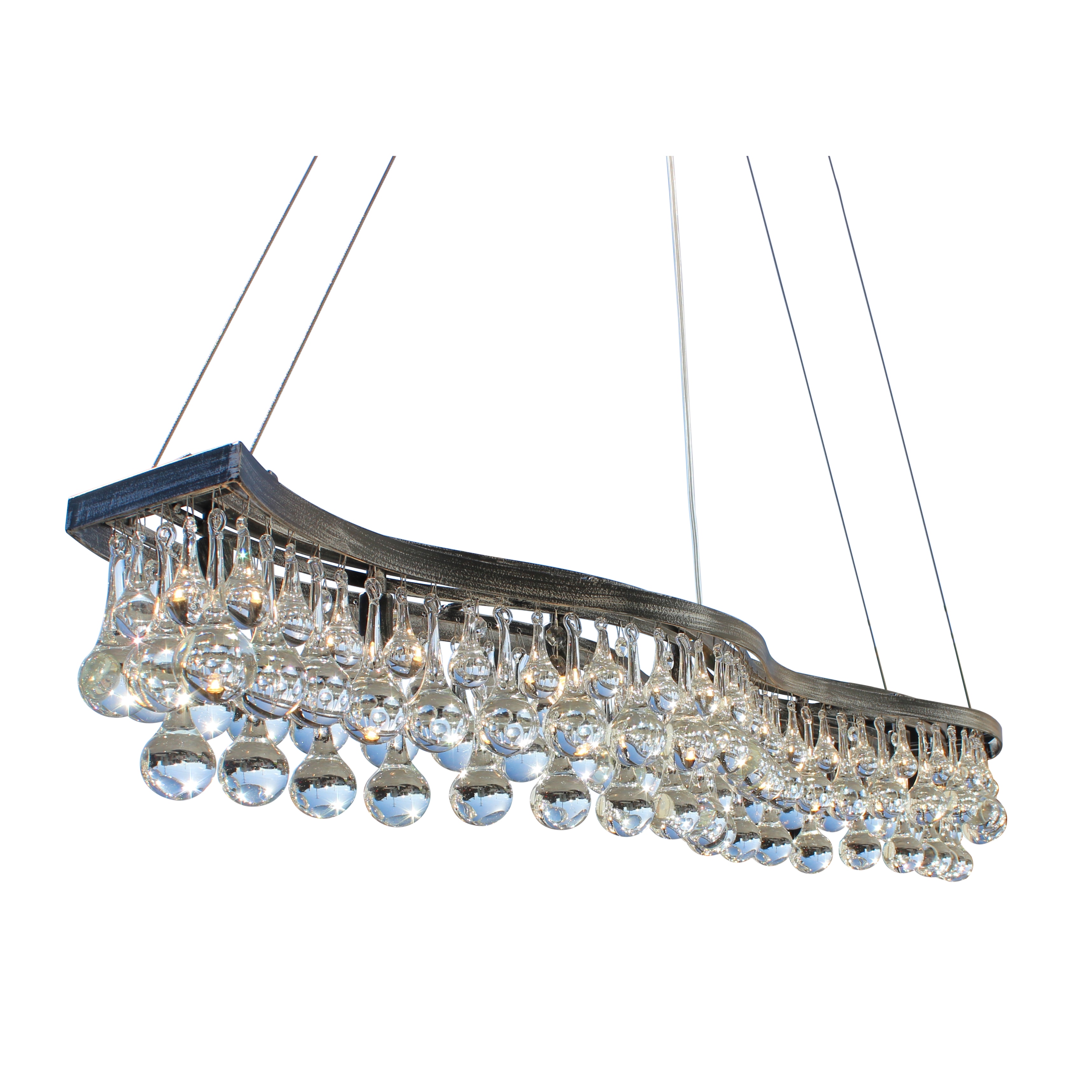 48-inch Double S Glass Drop Rectangular Chandelier, Antique Silver - N/A (48-Inch Glass Drop Chandelier, Antique Silver) - Chandeliers For Bedrooms by Overstock.com