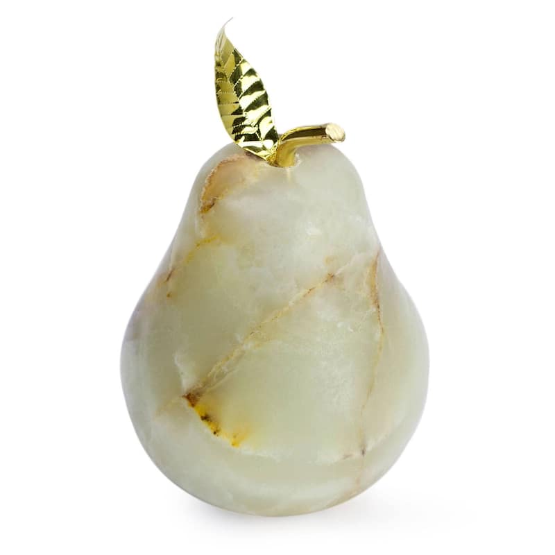 NOVICA Handmade Onyx Figurine, 'Tempting Pear' (Mexico) - Cream