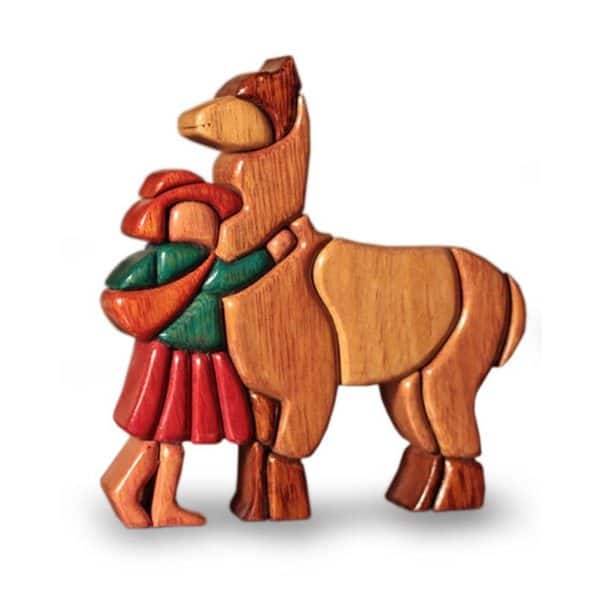 Handmade Love My Llama Cedar and Mahogany Sculpture (Peru)