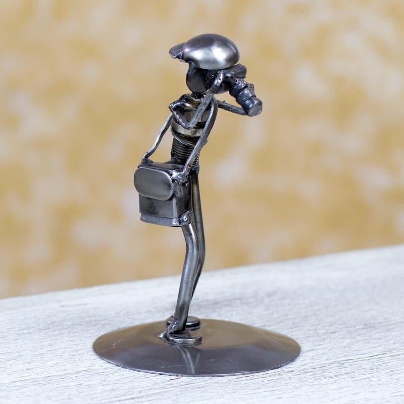 NOVICA Handmade Upcycled Auto Part Sculpture, Rustic Photographer (Mexico)