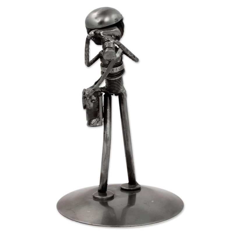NOVICA Handmade Upcycled Auto Part Sculpture, Rustic Photographer (Mexico)