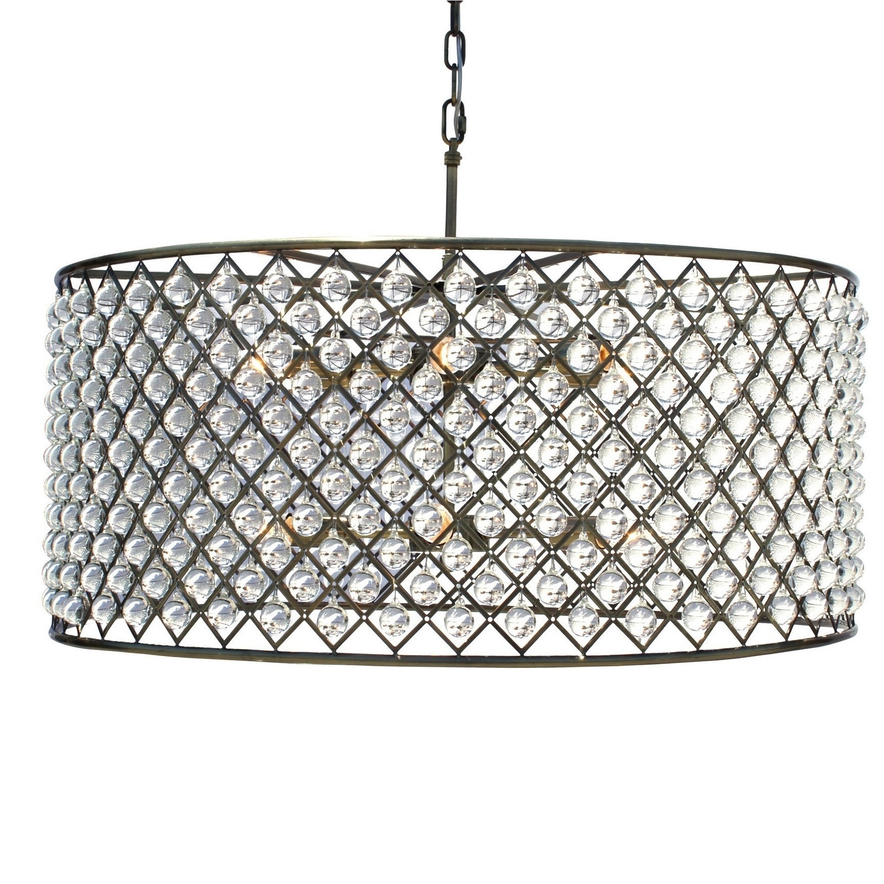 Cassiel Large Antique Brass Drum Crystal Chandelier - N/A (Cassiel Drum Chandelier, Large Antique Brass) - Chandeliers For Bedrooms by Overstock.com