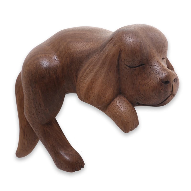 Handmade Wood Sculpture, Sleepy Cocker Spaniel (Indonesia)