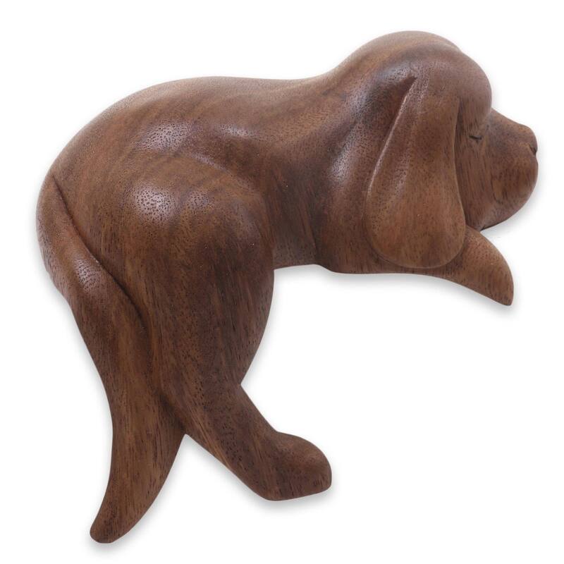 Handmade Wood Sculpture, Sleepy Cocker Spaniel (Indonesia)