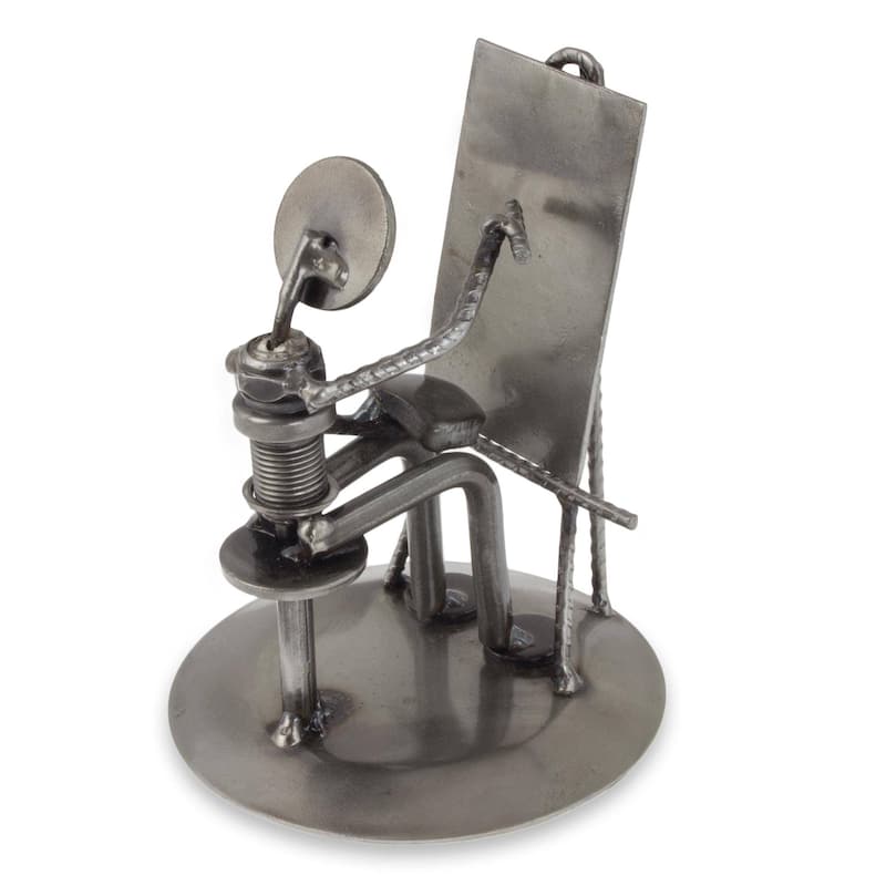NOVICA Handmade Auto Part Sculpture, Rustic Artist At Work (Mexico) - Grey