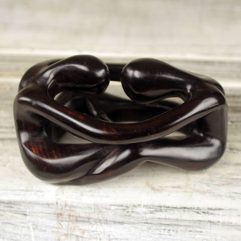 Handmade Thinking Lovers Wood Sculpture (Ghana) - 4.1" H x 7.75" W x 5" D