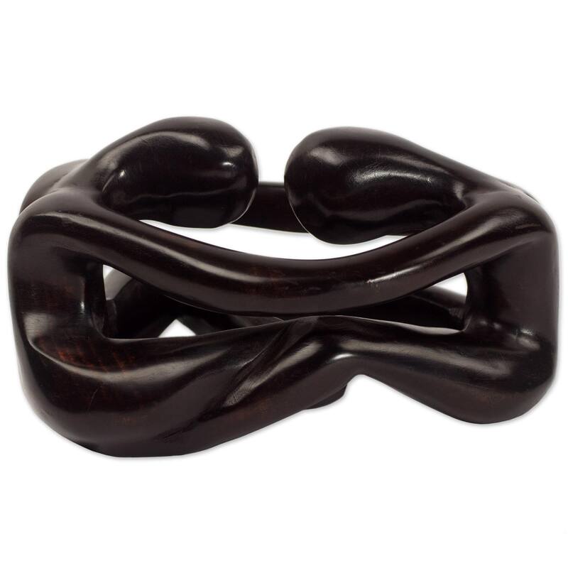 Handmade Thinking Lovers Wood Sculpture (Ghana) - 4.1" H x 7.75" W x 5" D