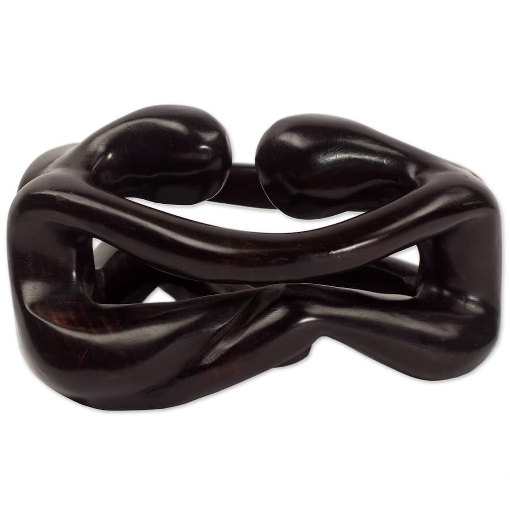 Handmade Thinking Lovers Wood Sculpture (Ghana) - 4.1" H x 7.75" W x 5" D