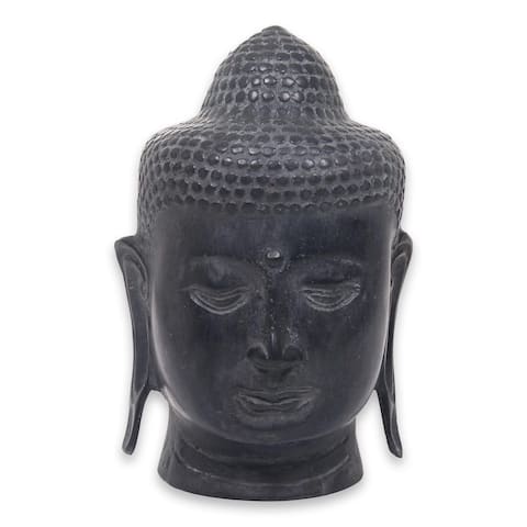 Handmade Bronze Statuette, Buddha Head Ii (Indonesia)