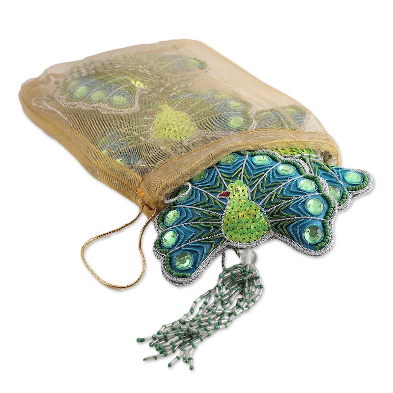 NOVICA Handmade Set of 4 Beaded Ornaments, 'Glorious Peacocks' (India)