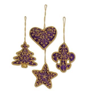 Handmade Set of Beaded Ornaments Purple Christmas