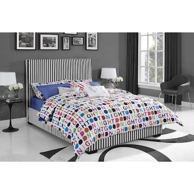 The Novogratz Preppy Black/ White Full Upholstered Bed - Overstock ...