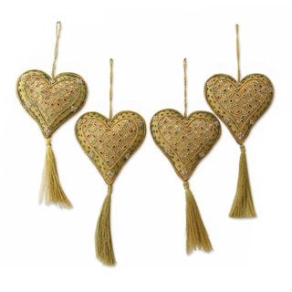 Handmade Set of Beaded Ornaments Heart The Holiday