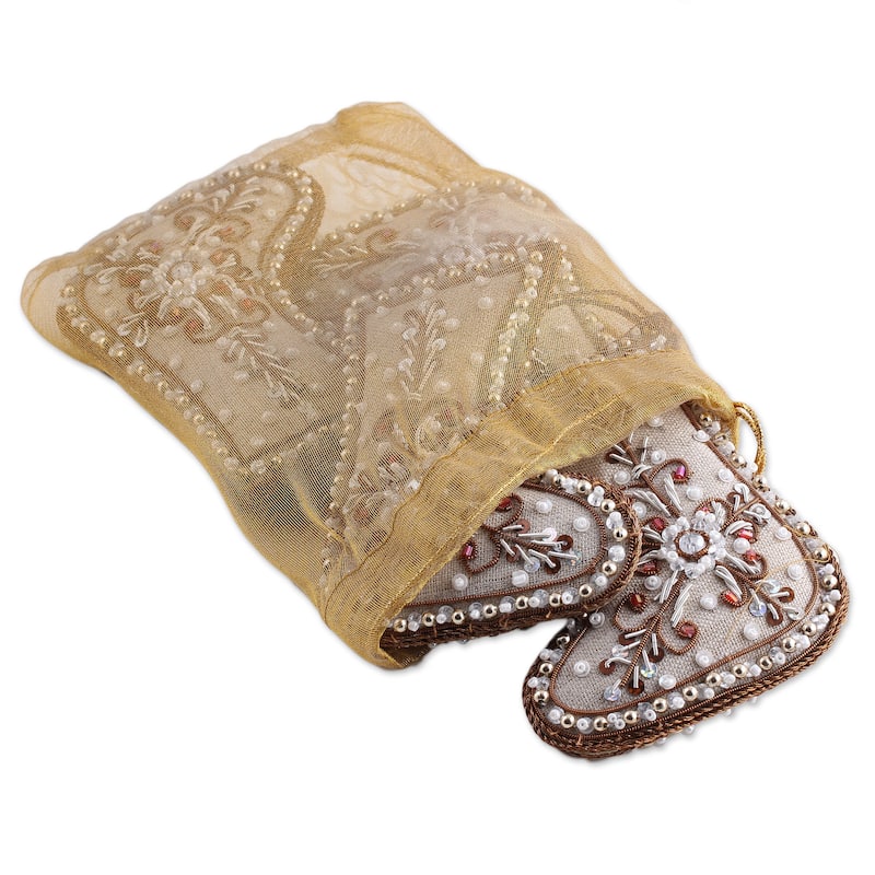 Handmade Set of 4 Beaded Cotton Ornaments, Celebration Stockings (India)