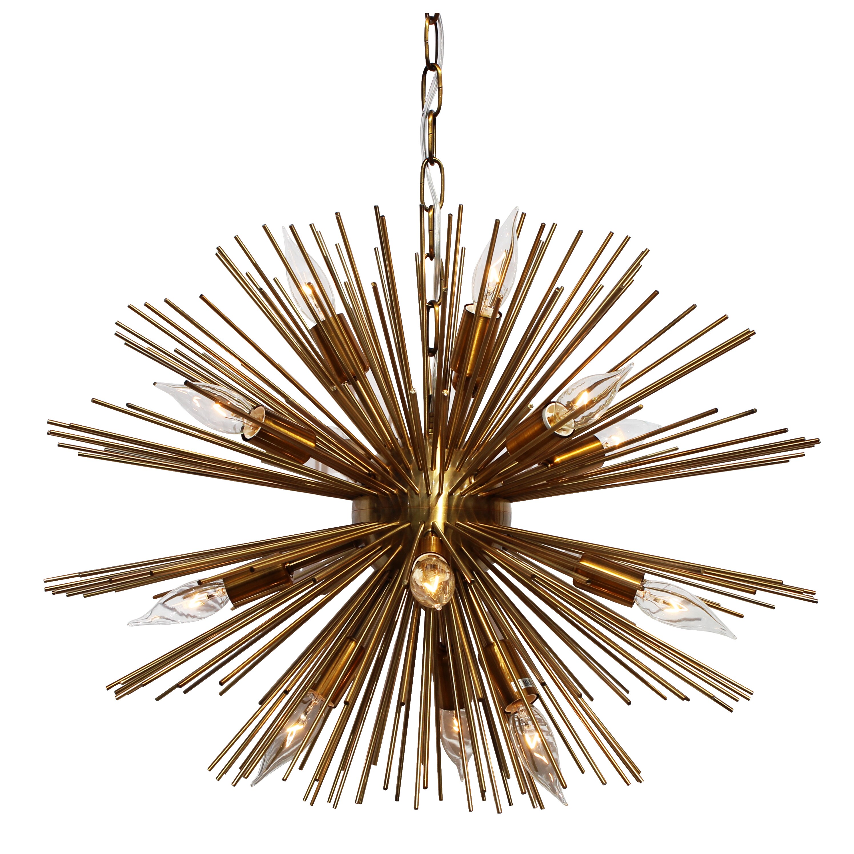 Sunburst 12-light Brass Chandelier (Sunburst Brass Chandelier) - Chandeliers For Bedrooms by Overstock.com
