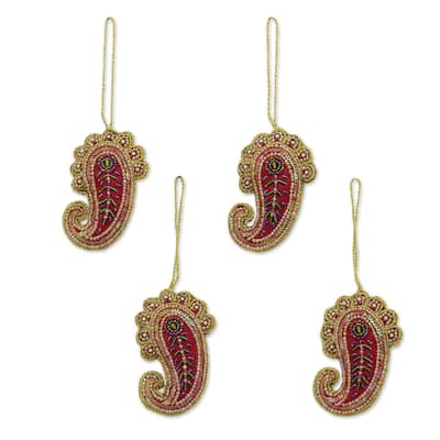 NOVICA Handmade Set of 4 Beaded Ornaments, Brilliant Paisleys (India)