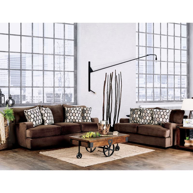 Furniture of America Fima Rustic Velvet Recessed Arms Loveseat