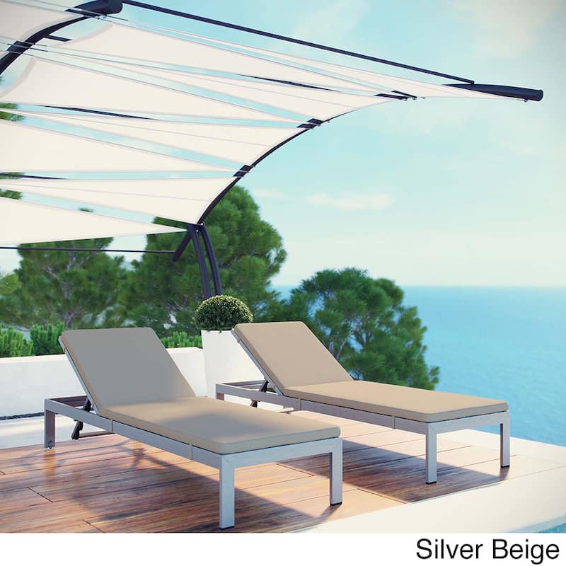 Shore Set of 2 Outdoor Patio Aluminum Chaise with Cushions