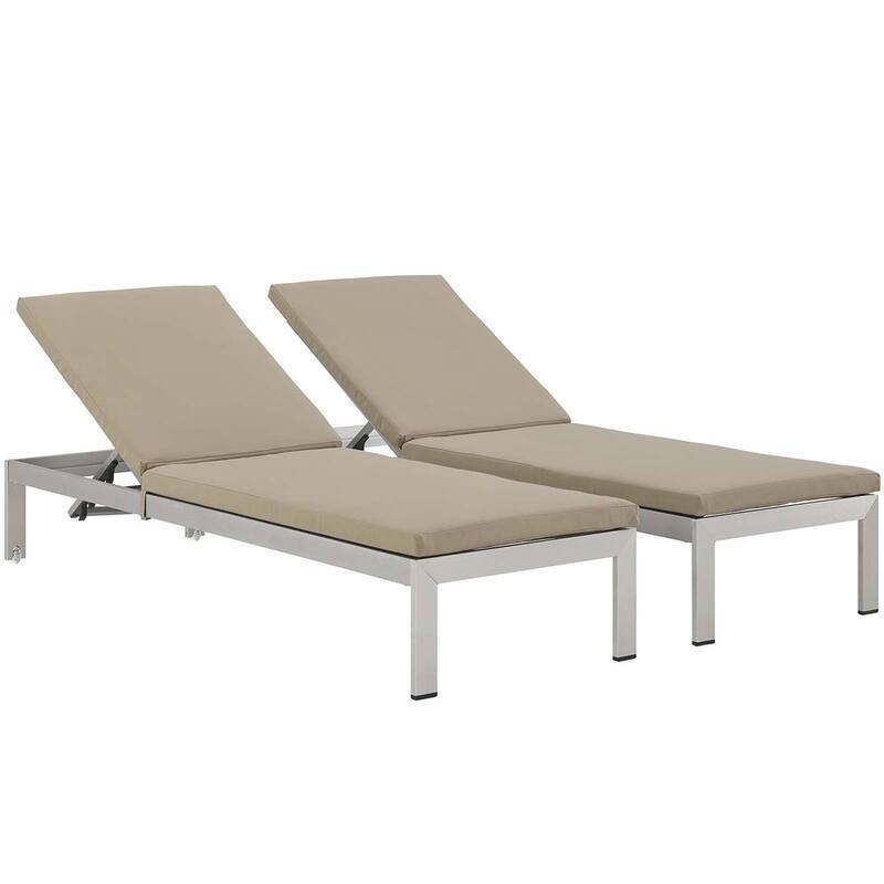 Shore Set of 2 Outdoor Patio Aluminum Chaise with Cushions