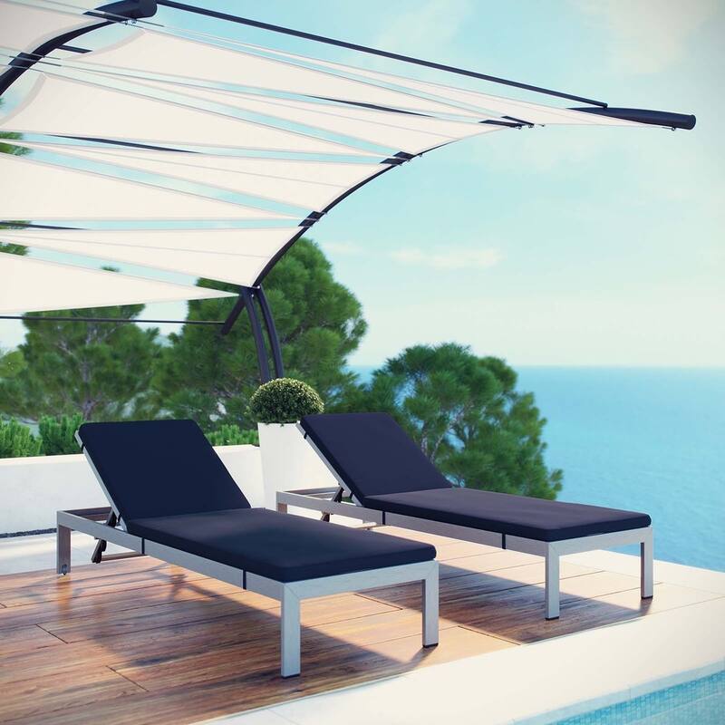 Shore Set of 2 Outdoor Patio Aluminum Chaise with Cushions