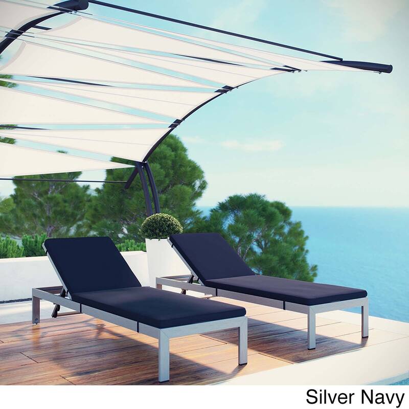 Shore Set of 2 Outdoor Patio Aluminum Chaise with Cushions