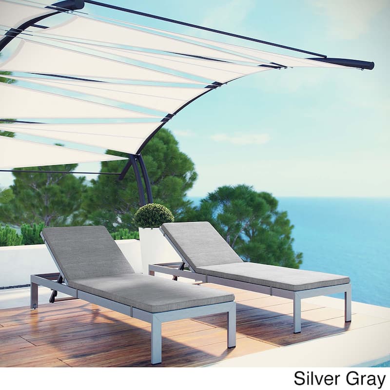 Shore Set of 2 Outdoor Patio Aluminum Chaise with Cushions