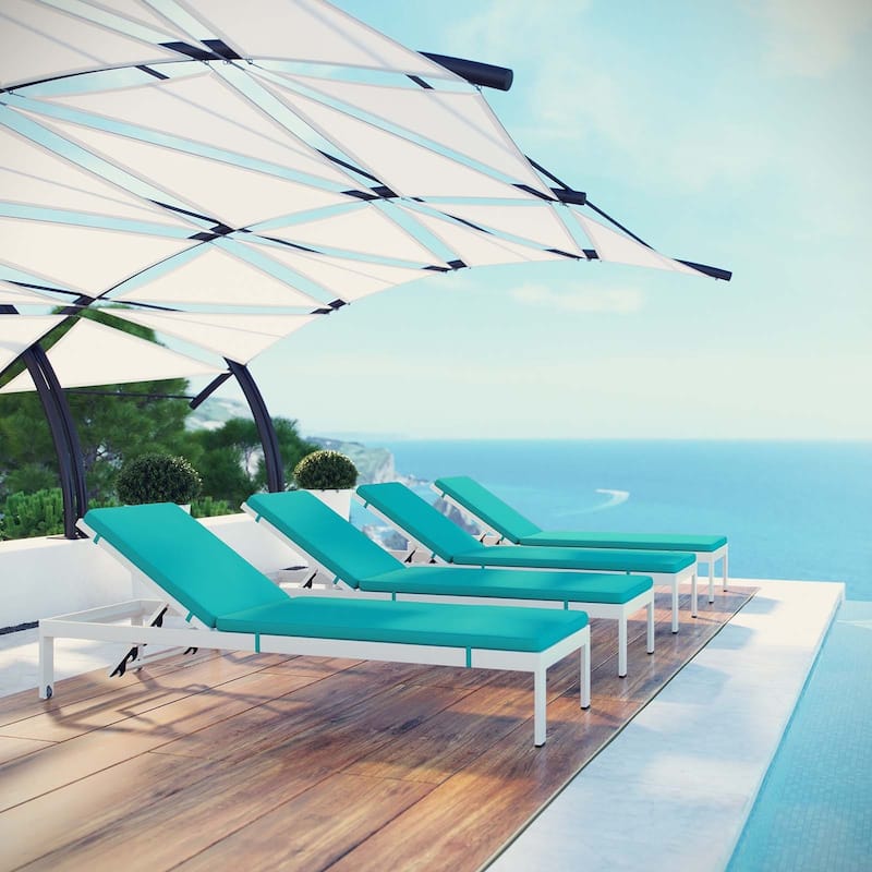 Shore Set of 4 Outdoor Patio Aluminum Chaise with Cushions