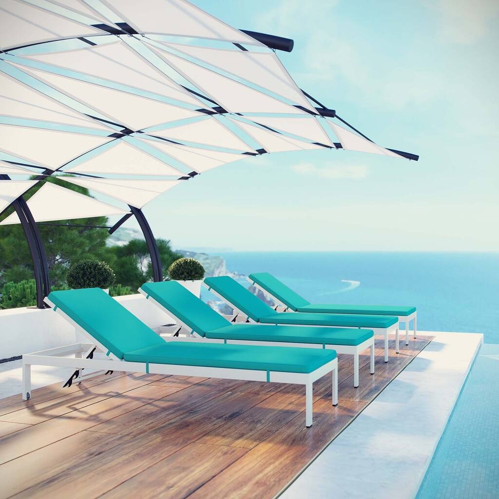 Shore Set of 4 Outdoor Patio Aluminum Chaise with Cushions