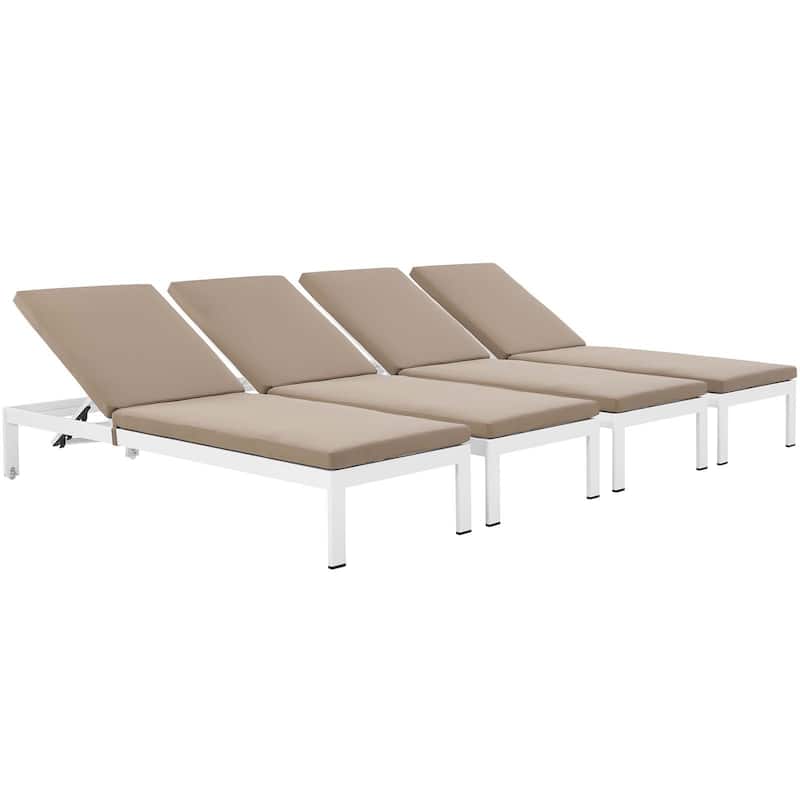 Shore Set of 4 Outdoor Patio Aluminum Chaise with Cushions