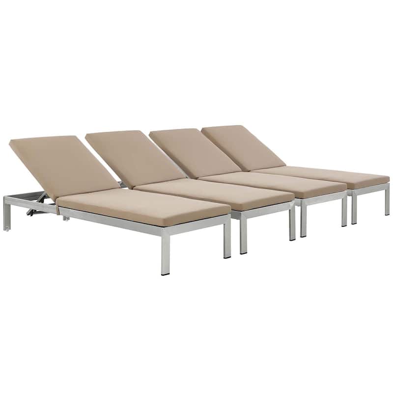 Shore Set of 4 Outdoor Patio Aluminum Chaise with Cushions