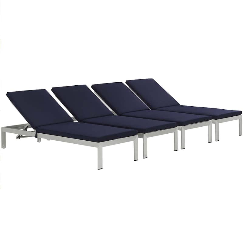 Shore Set of 4 Outdoor Patio Aluminum Chaise with Cushions
