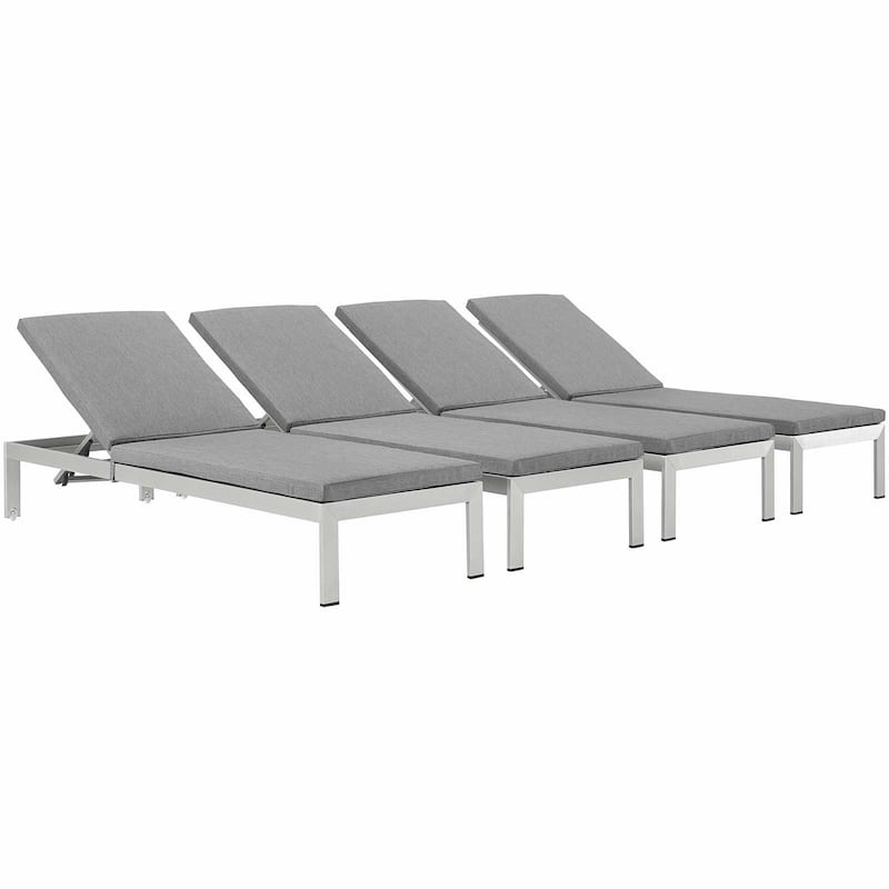 Shore Set of 4 Outdoor Patio Aluminum Chaise with Cushions