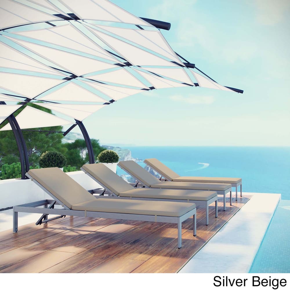 Shore Set of 4 Outdoor Patio Aluminum Chaise with Cushions