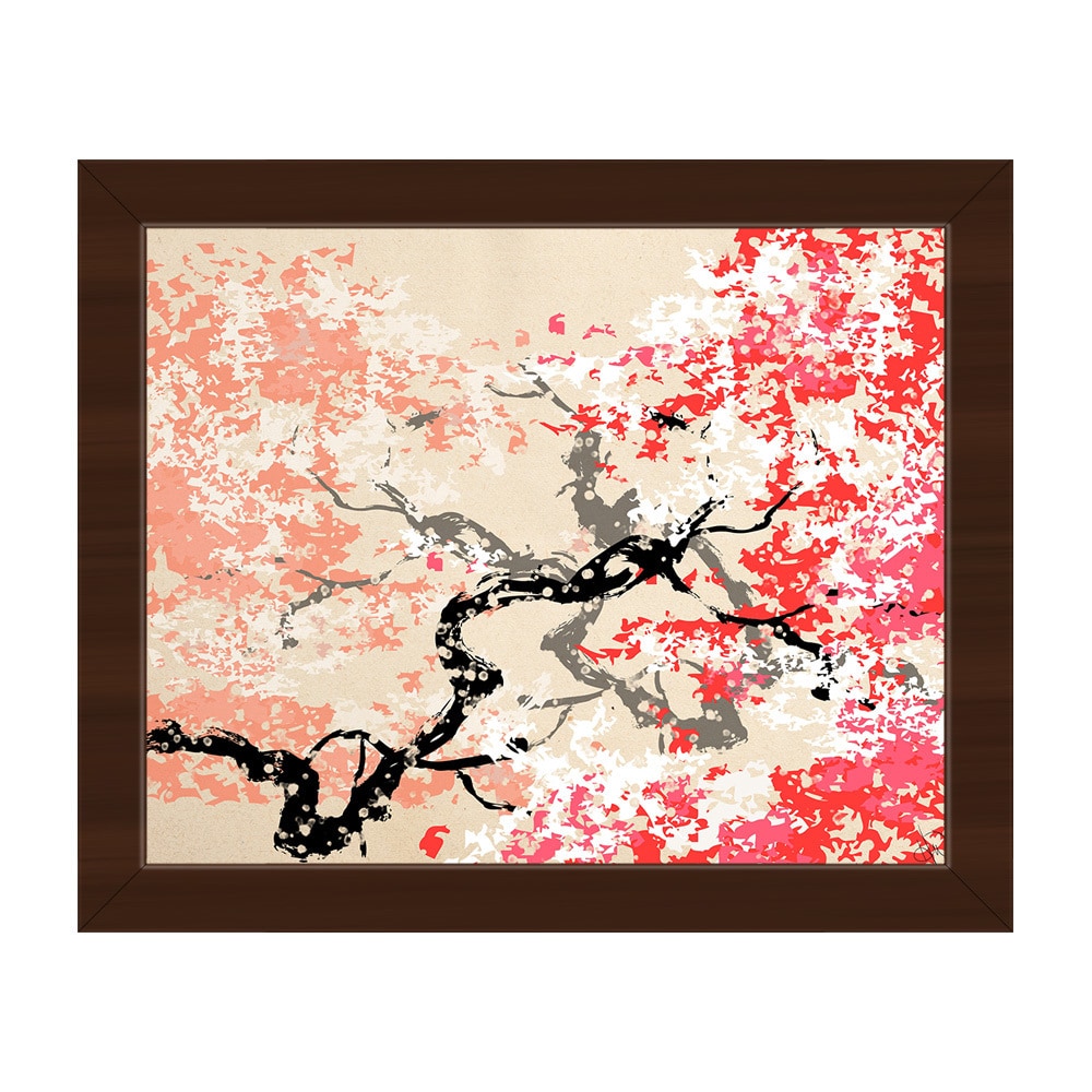 Shop Red Cherry Blossom Abstract Framed Canvas Wall Art Overstock 14231187