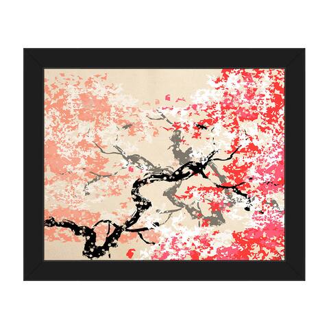 Red Cherry Blossom Black-framed Abstract Canvas Wall Art