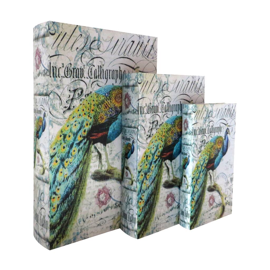 Peacock Print Book Box (Set of 3)