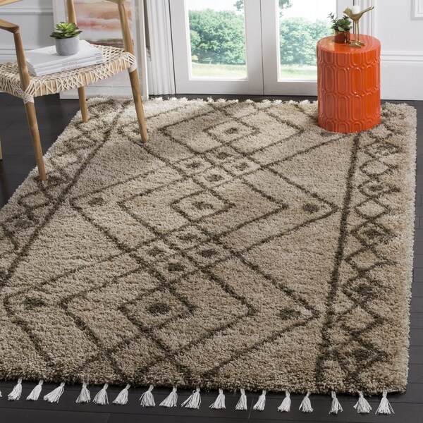 Safavieh Moroccan Fringe Shag Mushroom / Grey Area Rug (5'1 x 7'6) - 5'-3" x 7'-6"