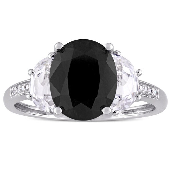 Promise Rings Natural Black Spinel Rings Oval Cut Black Gemstone Solid Silver Rings Blue Sapphire Accents